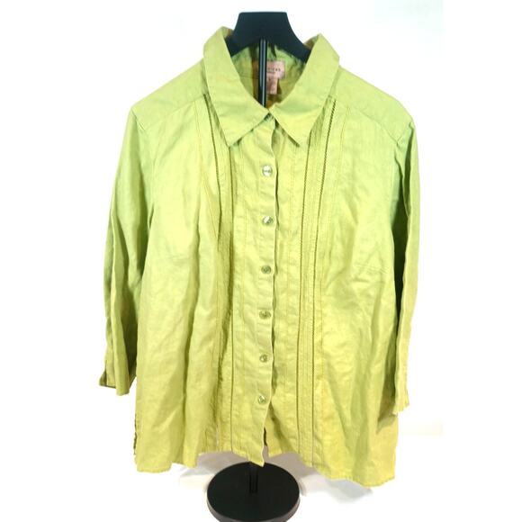 Women's 100% Linen Loose Fitting Button Up Blouse Pistachio Green 1XL - Picture 1 of 9